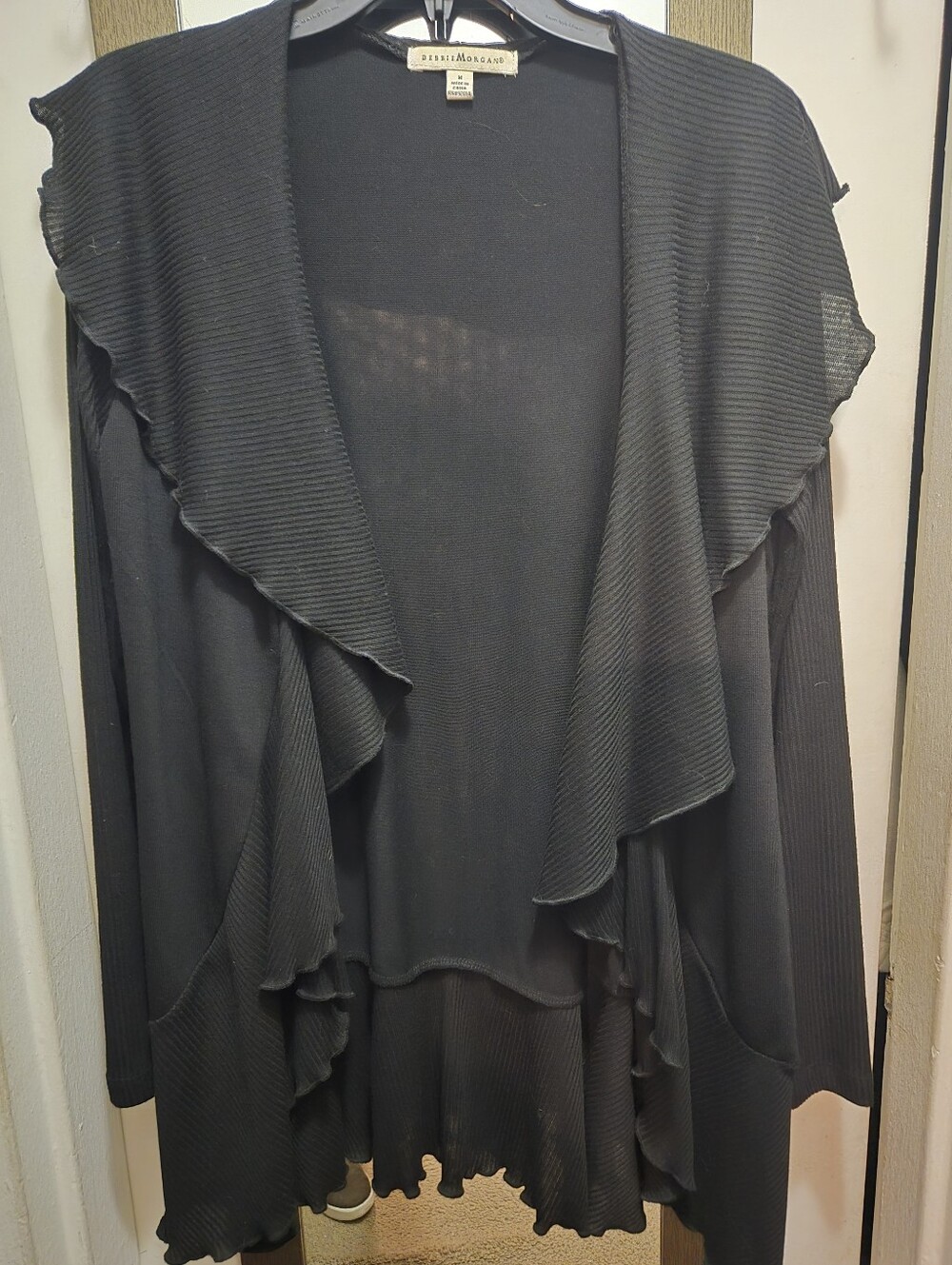 Black Long Sleeve Ruffled Hem Cardigan